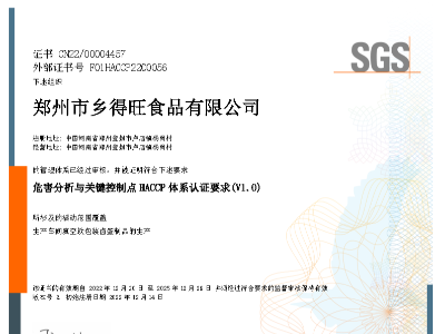 HACCP體系認(rèn)證證書